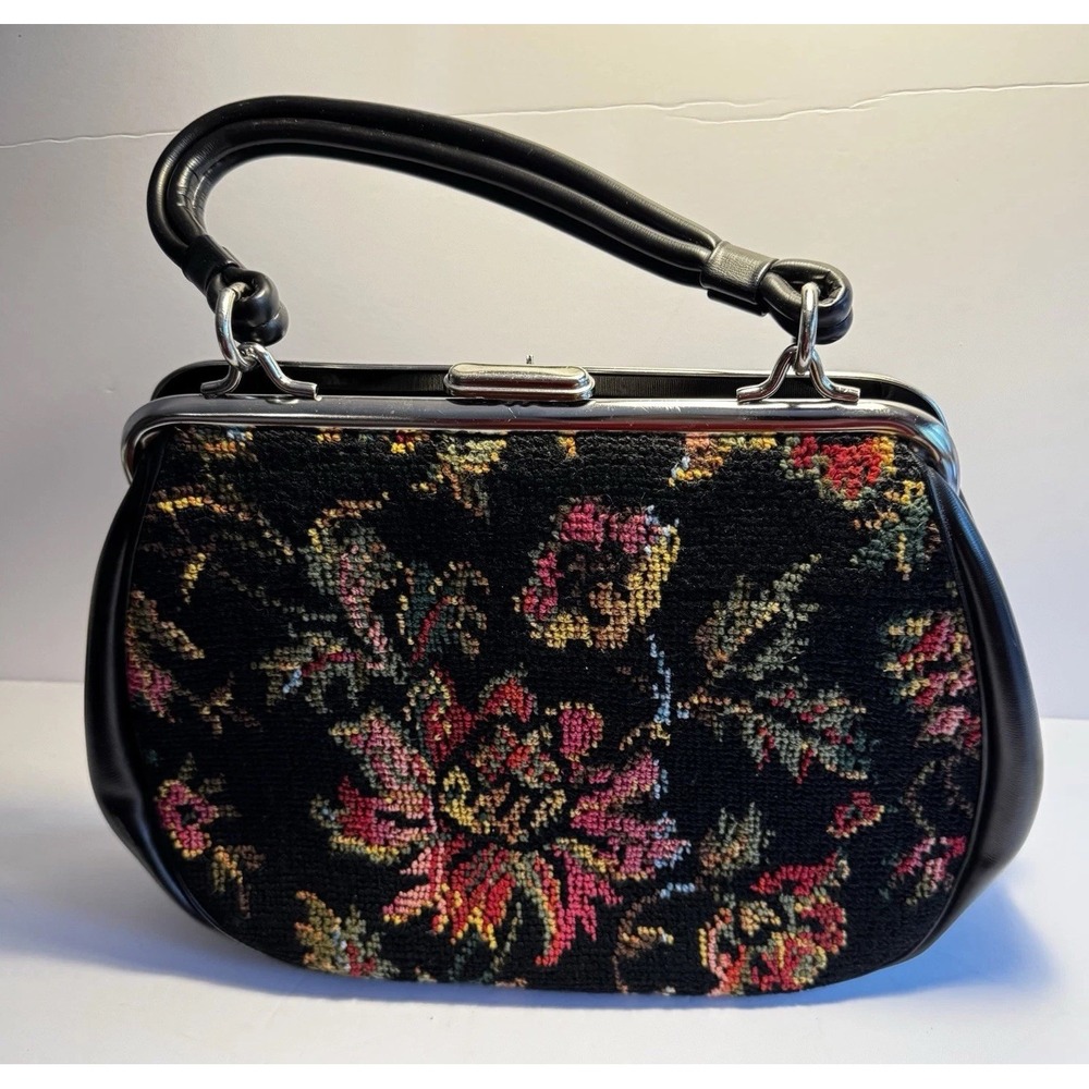 Vintage Bold Floral Tapestry Carpet Bag Purse Colorful Mid Century Granny Chic